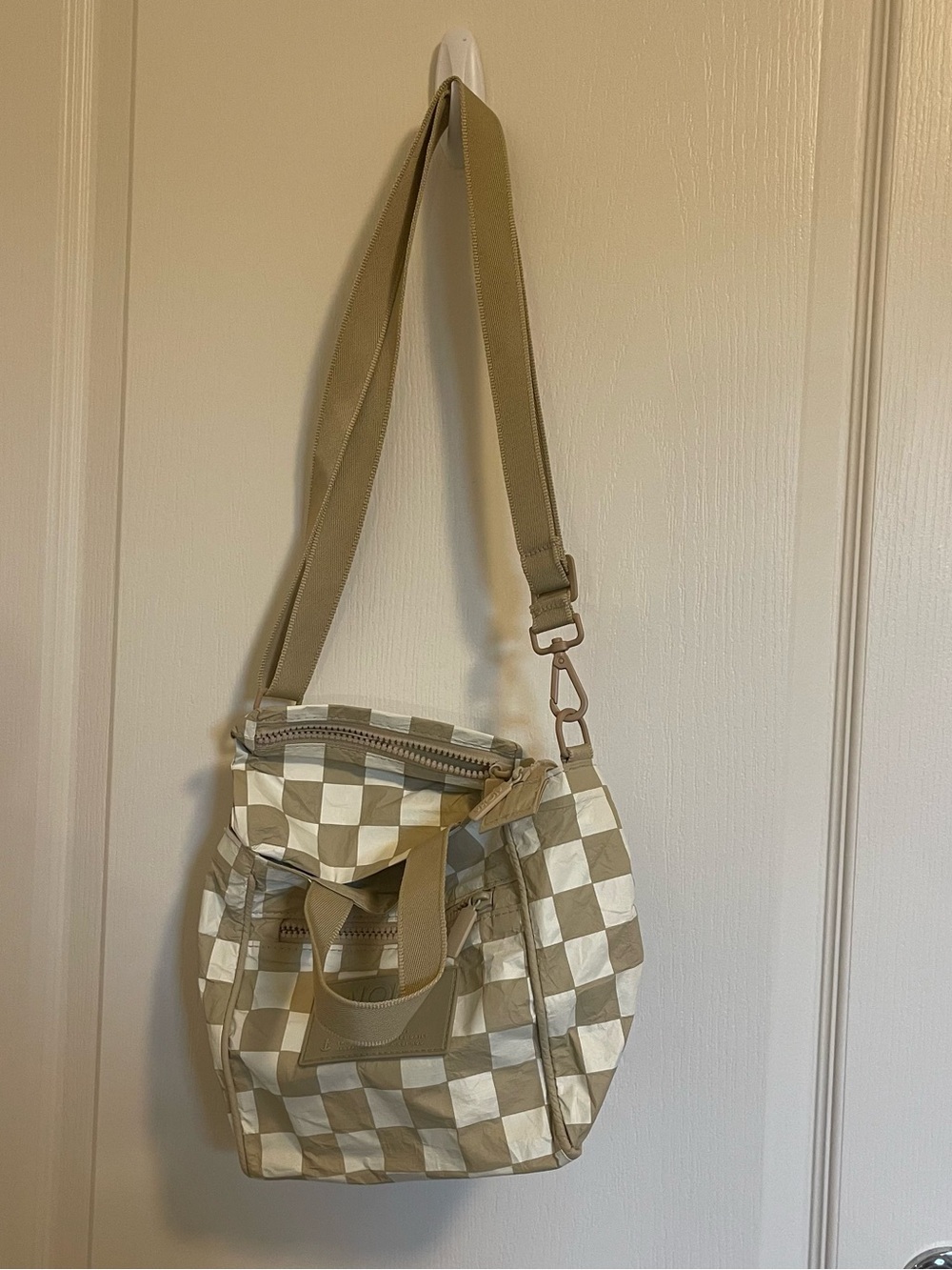 ALOHA Collection Checkered Mini Crossbody in Beige and White